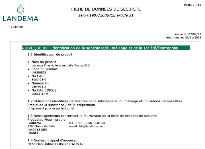 Fiche de données de sécurité